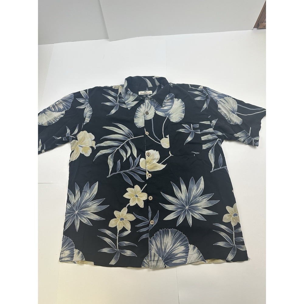 Tommy Bahama Silk Hawaiian Camp Shirt XXL Floral Black Mens